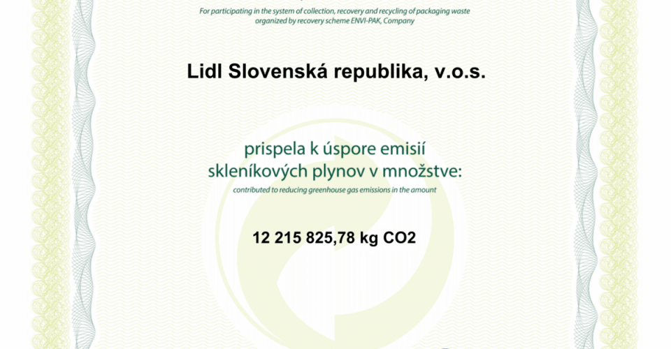 cerifikat za usporu emisii Lidl